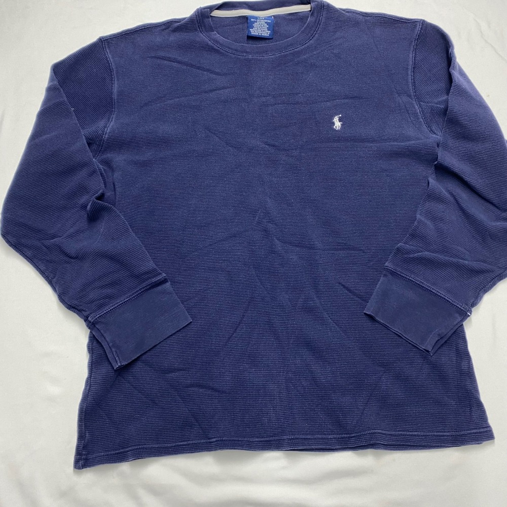 Polo Ralph Lauren Mens Navy Blue Waffle Knit Thermal Long Sleeve Shirt Large